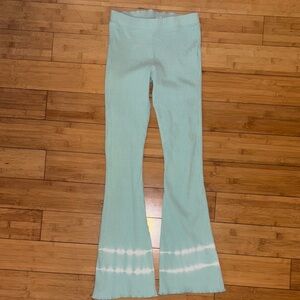 NWOT- ZARA Mint Green ribbed stretchy Flare Leggings with White Accent-sz. 13-14